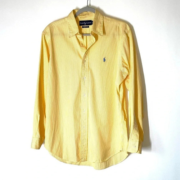Ralph Lauren Blue Label Yellow Stripe Button Up Size 15.5 33/34 - Picture 1 of 9